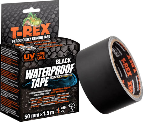 Kip t-rex waterproof - extra sterke waterdichte ducttape | weerbestendige zelfklevende afdichtingstape voor zwembaden, waterleidingen en huishoudelijk gebruik - hecht ook onder water | zwarte ducttape 50 mm x 1,5 m