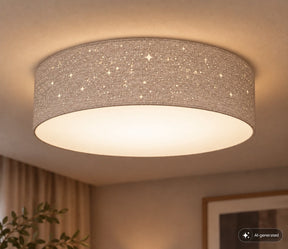 B.k.licht - decoratieve plafondlamp - met sterrenhemel effect - kinderkamer lamp - taupe - rond - 2x e27 fitting - ø38cm