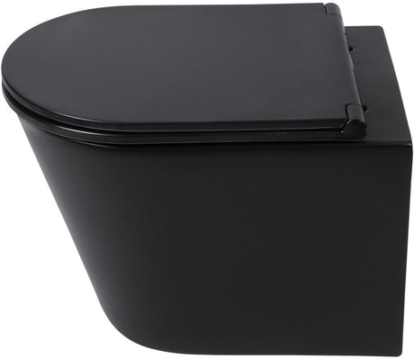 Differnz wandtoilet - rimless spoelrandloos toilet met zitting - keramiek mat zwart - softclose sluiting - quick release afklikbare bril - diepspoeler - 51,5 x 36,5 x 35,5 cm