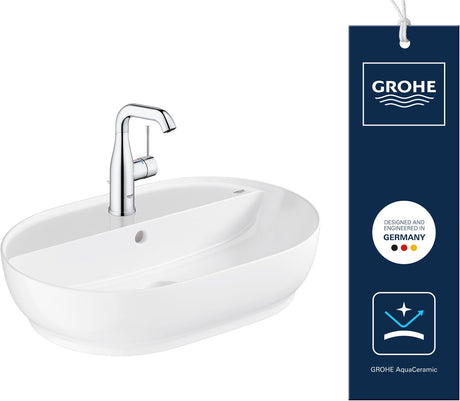 Grohe essence opzetwastafel – 60 cm – met kraangat overloop (zonder wastafelkraan) – aquaceramic hyperclean – wit
