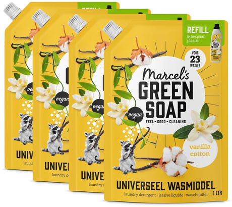 Marcel's green soap universeel wasmiddel navulling - vanille katoen - 4 x 1l - 92 wasbeurten