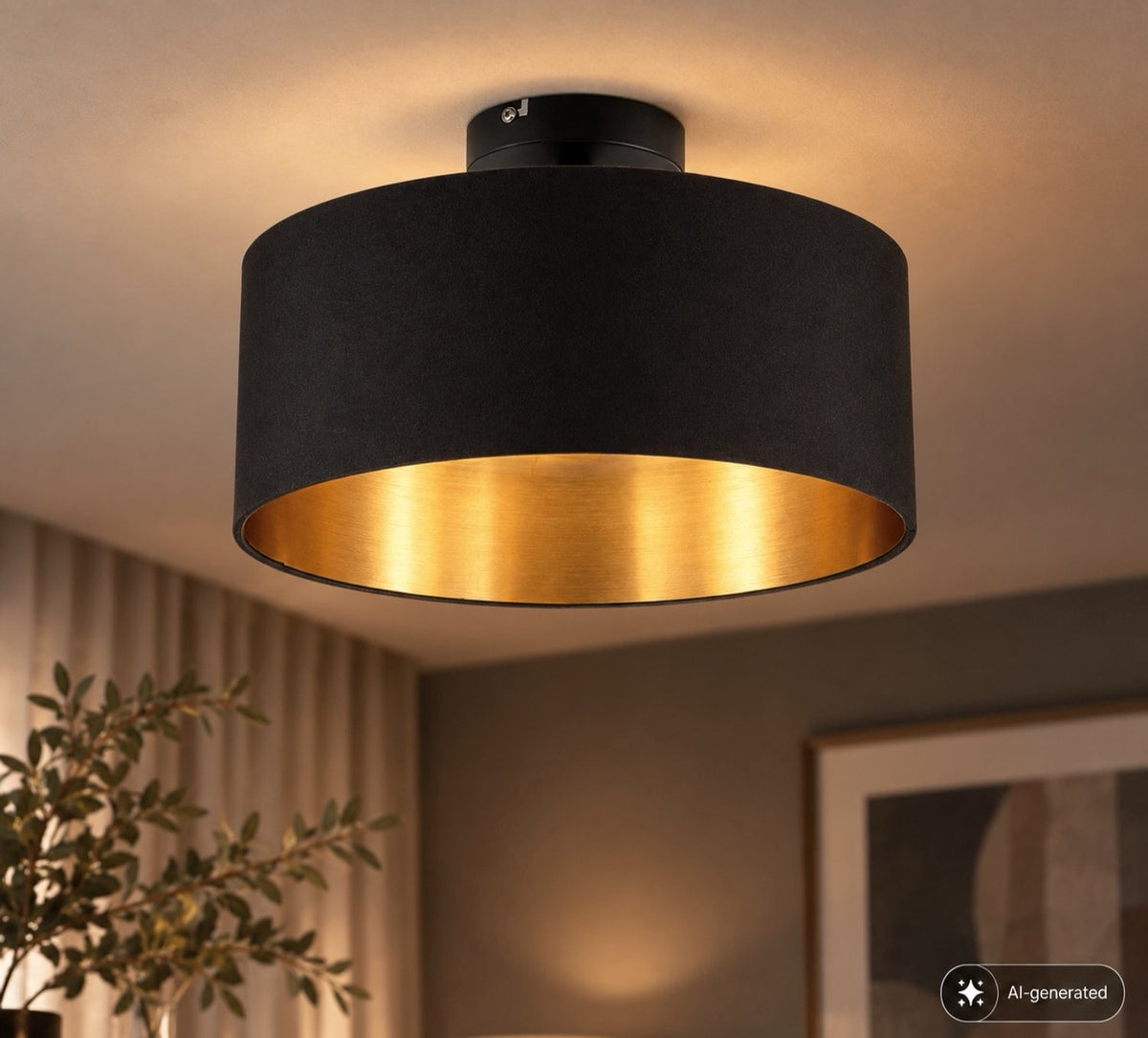 B.k.licht - plafondlamp - zwart-gouden - rond - decoratieve lamp kinderkamer - woonkamer lamp met e27 fitting - ø30cm