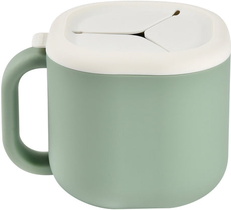 Béaba snackbox van siliconen - morsvrije snackbeker met zacht sterdeksel - brede handgreep voor kleine handjes - onbreekbaar en flexibel materiaal - vrij van bpa, pvc en ftalaten - vaatwasbestendig - sage green