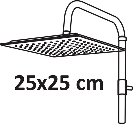 Differnz thermoline regendouche vierkant - douchekop 25x25cm - doucheset 150cm doucheslang – handdouche met slang - stortdouche 115cm - mat zwart