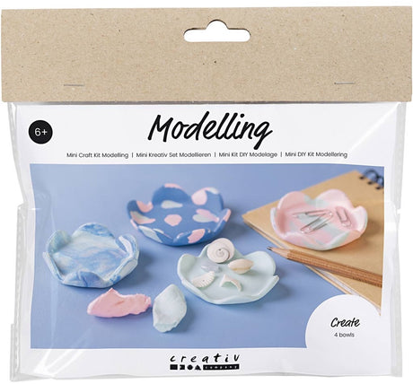 Creativ company mini hobbyset boetseren, kommen, pastel blauw, lichtroze, 1doos 1 doos