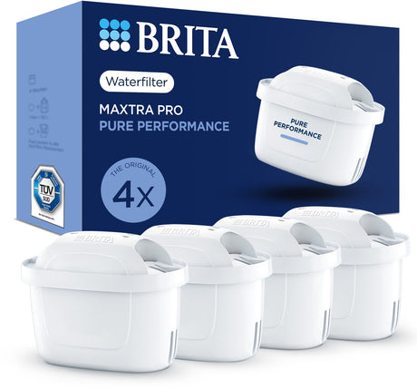 Brita waterfilterpatroon maxtra pro pure performance - 4 stuks - originele waterfilter voor waterfilterkannen - filtert onzuiverheden zoals herbiciden, pfas, chloor, kalk en metalen
