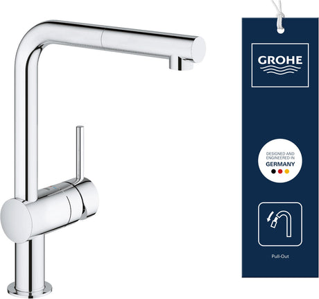 Grohe minta keukenkraan - l-uitloop - 360° draaibereik - met uittrekbare handdouche - chroom