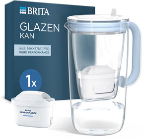 Brita - glass jug waterfilterkan - 2,5l - blauw - glazen waterkan - incl. 1 maxtra pro pure performance filterpatroon