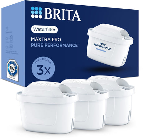 Brita waterfilterpatroon maxtra pro pure performance - 3 stuks - originele waterfilter voor waterfilterkannen - filtert onzuiverheden zoals herbiciden, pfas, chloor, kalk en metalen