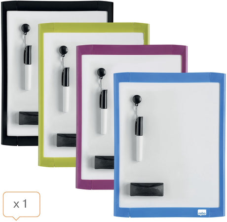 Nobo mini magnetisch whiteboard - inclusief marker, magneten, wisser en montage pads - 21,6 x 28 cm - geassorteerde kleur