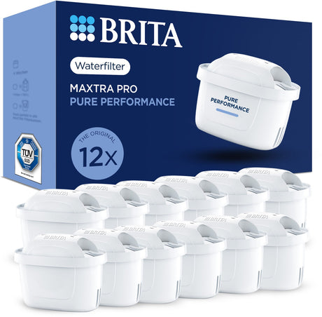 Brita waterfilterpatroon maxtra pro pure performance - 12 stuks - originele waterfilter voor waterfilterkannen - filtert onzuiverheden zoals herbiciden, pfas, chloor, kalk en metalen