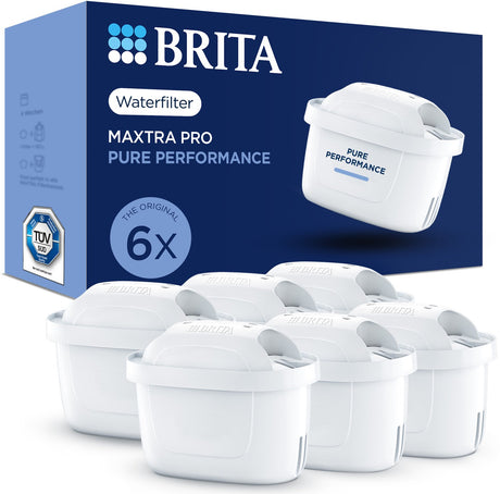 Brita waterfilterpatroon maxtra pro pure performance 6 pack - originele navulling voor alle kannen voor puur smakend kraanwater - filtert verontreinigingen zoals pfas*, chloor, kalkaanslag en metalen