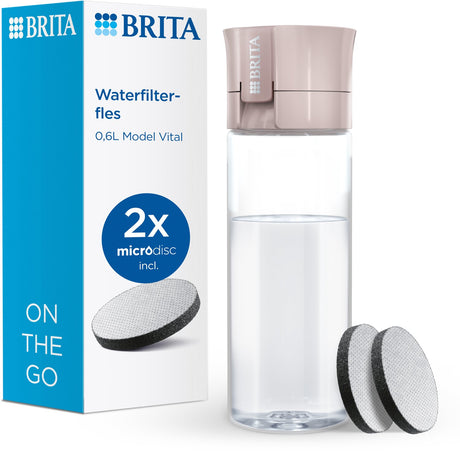 Brita - drinkfles vital voor volwassenen - 0,6l - perzik - inclusief 2 microdisc filterpatronen - ideaal voor drinkflessen