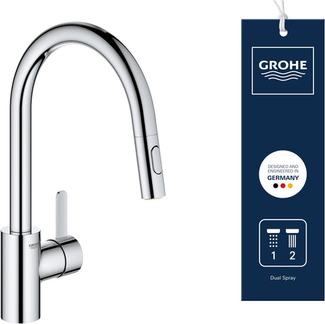 Grohe eurosmart cosmopolitan keukenkraan - hoge uitloop - 360° draaibereik - met uittrekbare handdouche en 2 straalsoorten - chroom