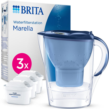 Brita - waterfilterkan - marella cool - 2,4l - blauw - incl. 3 maxtra pro all-in-1 waterfilterpatronen - voordeelverpakking