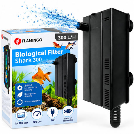 Flamingo filter aquarium - shark 300 - s - zwart - biologisch 3-in-1 - 300 l u - 4w - tot 100 liter