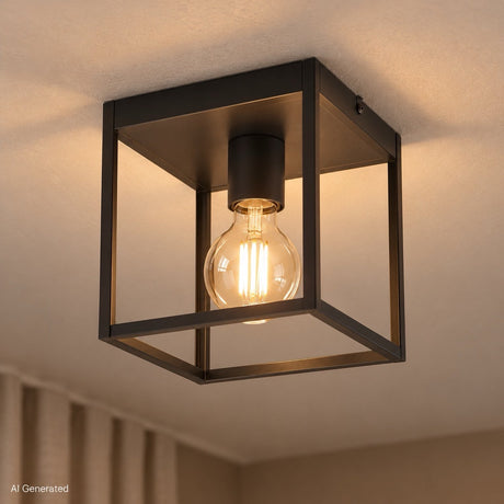 B.k.licht - zwarte plafondlamp - decoratiev - industriële lamp - metaalen - e27 fitting - 22x22 cm