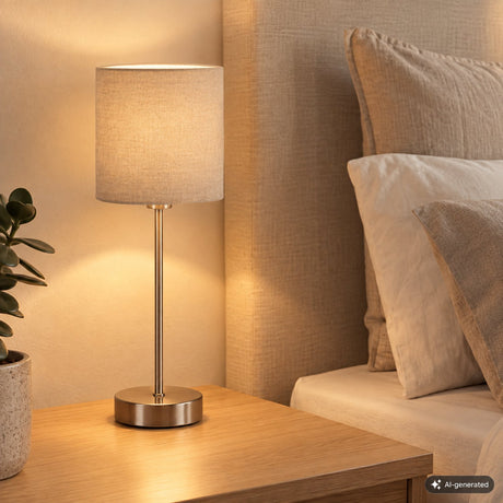 Briloner fabric - tafellamp slaapkamer lamp - tafellampje incl. aan uit schakelaar - e14 - 25 w - taupe - 38.5cm
