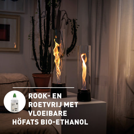 Höfats spin air tafelvuur 900 zwart tafelhaard voor binnen en buiten, moderne bio-ethanoltafelhaard met lange brandduur, innovatieve biobrandertechnologie, verwarmende haard met vlammenwerveling
