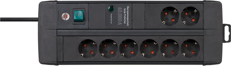 Brennenstuhl premium-line 60.000 a stekkerdoos met overspanningsbeveiliging 8-voudig duo zwart 3m h05vv-f 3g1,5