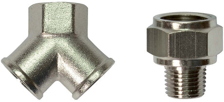 Stanley verloopnippel 3-weg - 2 x 1 4 inch female - 3 8 inch female - 1 4 inch female - compressoraccessoire - koppelstuk voor meerdere aansluitmaten - gewicht 73 gram - per stuk in blister