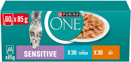 Purina one purina® one® sensitive - kattenvoer natvoer - tonijn kip - 60 x 85 g