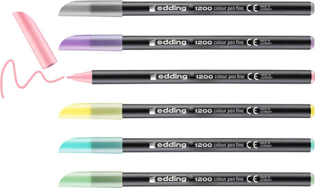 Edding 1200 - fijne viltstiften in pastelkleuren - set van 6 kleuren - back to school