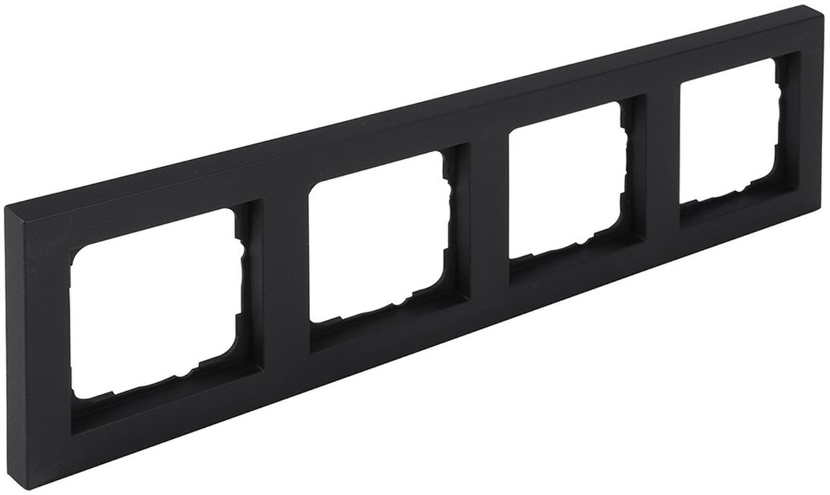 Q-link s-line afdekraam - 4-voudig inbouwraam - geschikt voor zowel horizontale als verticale montage - eenvoudige bevestiging door te klikken - voor gebruik binnenshuis - kleur mat zwart