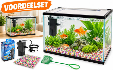 Flamingo aquarium lollipop – 16 l – complete aquariumset met filter, grind afdekglas – kunststof – aquarium voor zoetwater