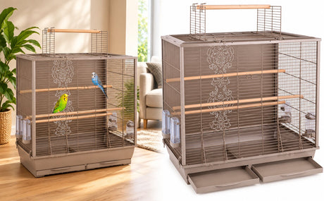 Flamingo volière parkietenkooi ibis taupe – ruime vogelkooi met zitstokken, eetbakjes dakopening – 78x48x81,5 cm one size