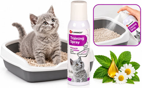 Flamingo zindelijkheidsspray kat - kitten trainingsspray - 120 ml - trainingsspray voor kittens - helpt bij zindelijkheidstraining - op basis van natuurlijke essentiële oliën - gemaakt in europa
