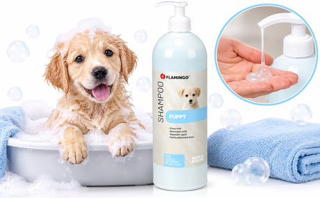 Flamingo hondenshampoo puppy – 1l – extra milde shampoo voor gevoelige puppyhuid – zachte verzorging –