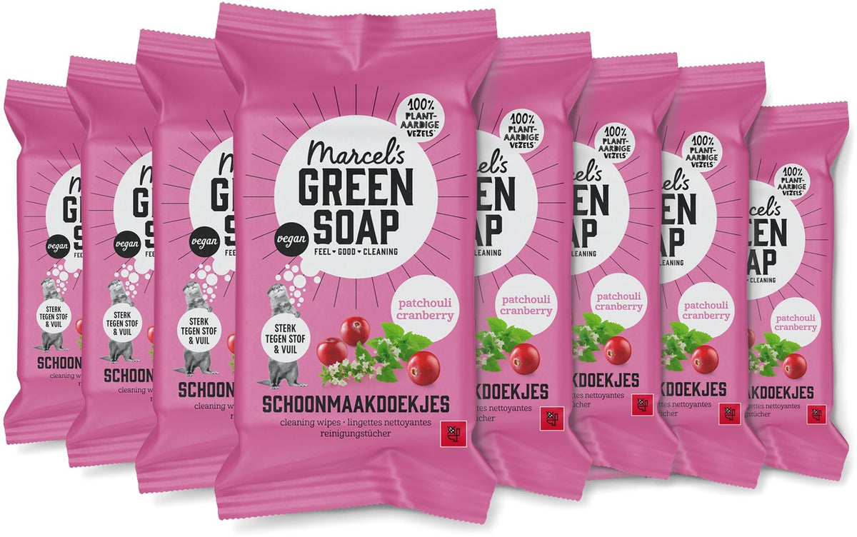 Marcel's green soap hygiënische schoonmaakdoekjes - patchouli cranberry - 8 x 60 stuks