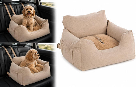 Flamingo autostoel hond – autostoel megan beige – 56x50x17cm – wasbare hoezen antislip bodem – veilig comfortabel reizen m
