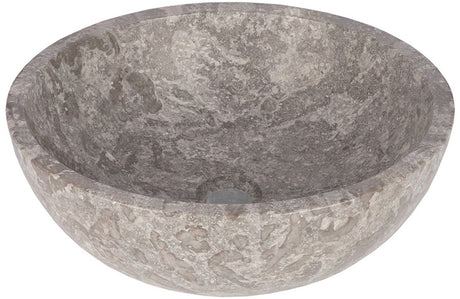 Differnz boomer waskom - opzetwaskom van marmer - rond model - ø 21 x 12 cm - grijze kleur met natuurlijke tekening - geschikt voor badkamer en toilet - inclusief 2 jaar garantie