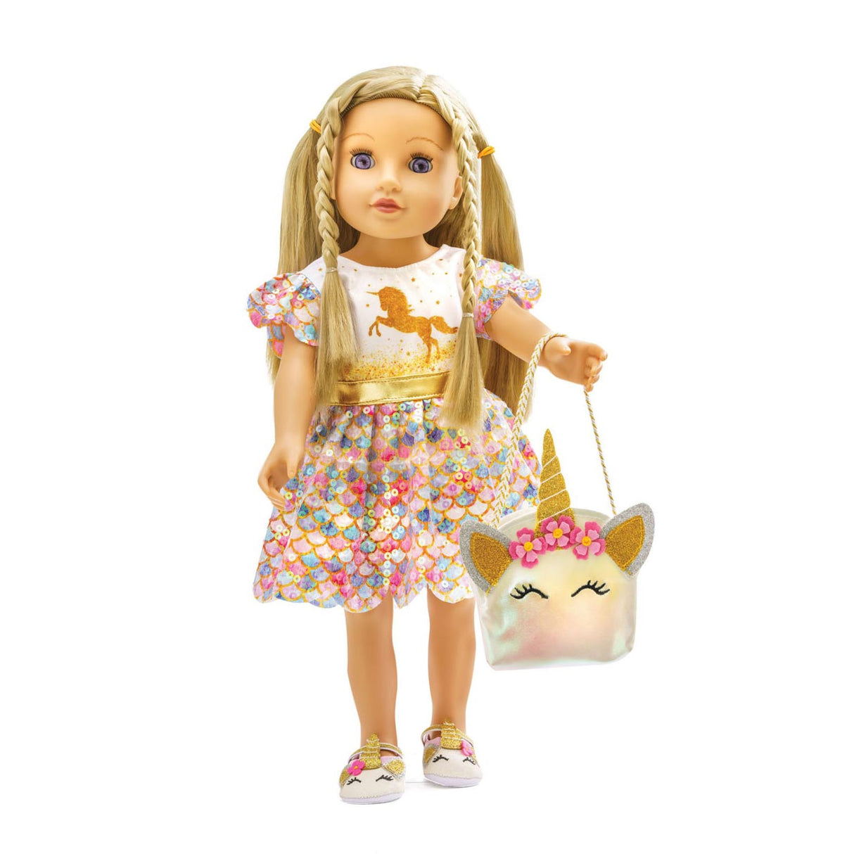 Dollkjole enhjørning Goldy, 35-45 cm