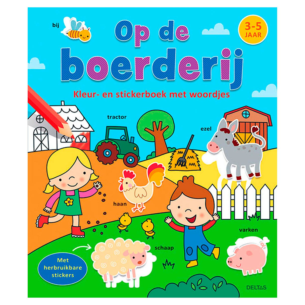 Deltas Color Sticker Book med ord på gården