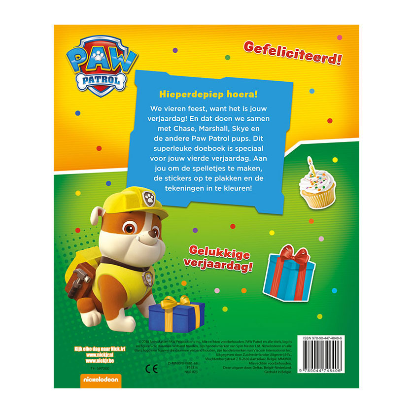 Libro de cumpleaños de Deltas Paw Patrol - Hooray, 4 años!