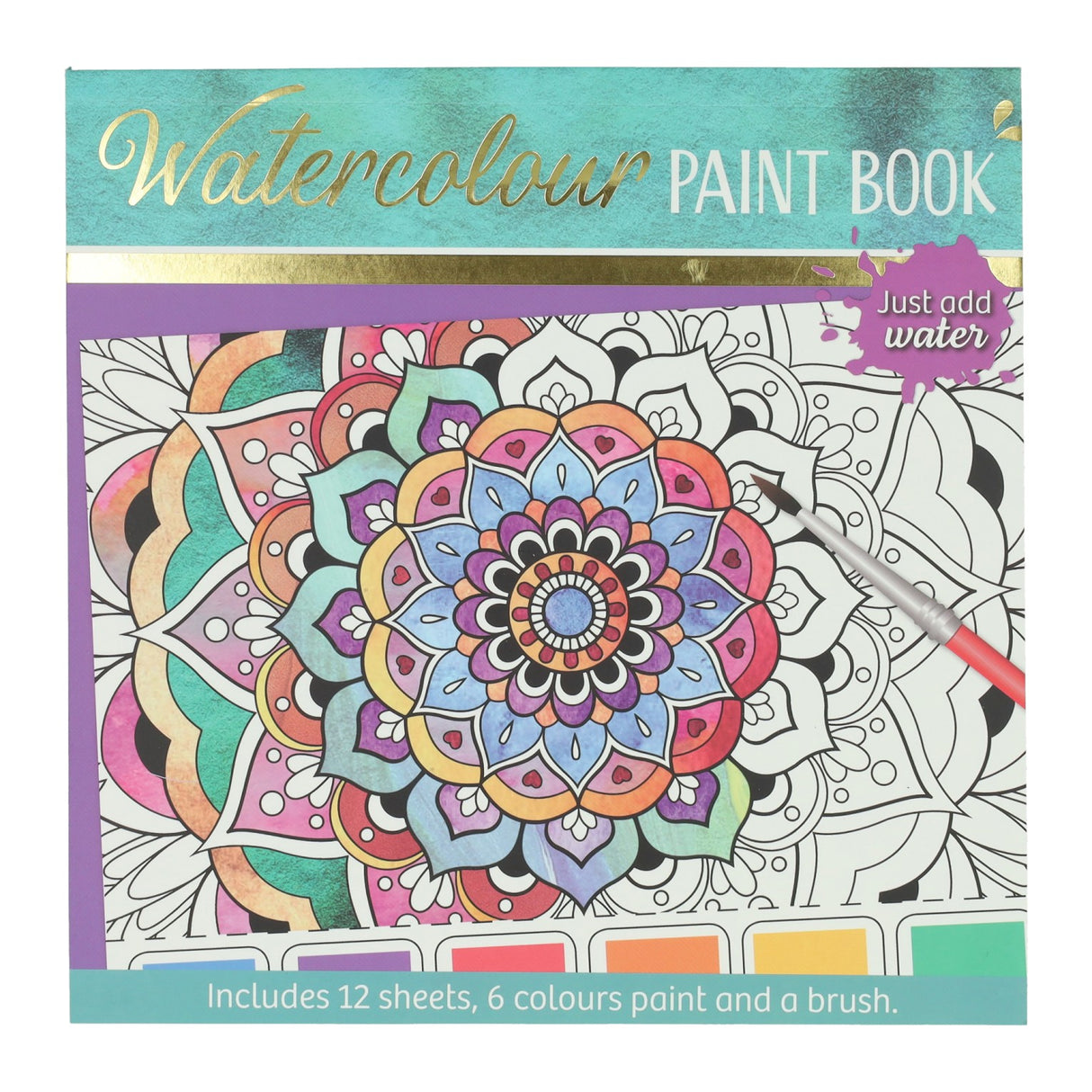 Wins holland waterverfkleurblok volwassenen - mandala's - incl penseel en 6 kleuren waterverf