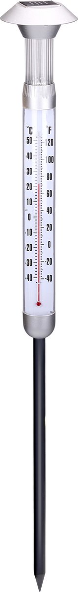 Grundig solar thermometer - tuinthermometer met tuinlamp - buitenthermometer met tuinverlichting solar - thermometer buiten met grondspies - ø12,5 x 56 cm