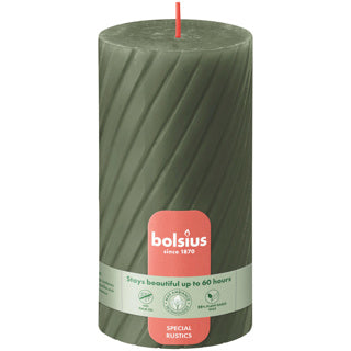 Bolsius rustiek twist stompkaars 130 68 fresh olive | 4 stuks