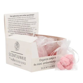 Amberblokje roos rose 2,5 cm organza zakje 4 stuks | 12 stuks