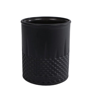 No brand theelichthouder diamond mat zwart glas 9x9x10,5cm | 6 stuks