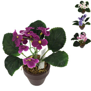 No brand kunstplant in pot kaaps viooltje 16 cm 4 assorti | 12 stuks