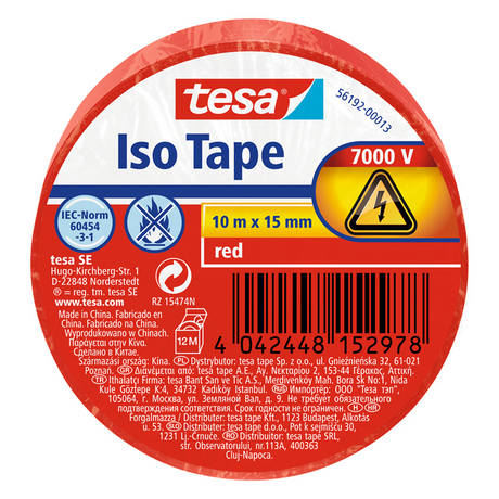Tesa 1067798 - electrische isolatie 10m x 15mm rood | 10 stuks