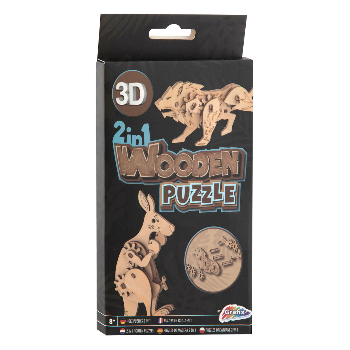 2-in-1 wooden kit 3D puzzle-Kangaroo and Lion