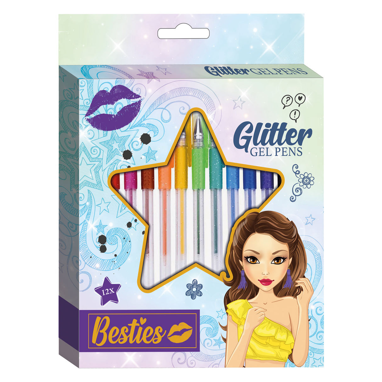 Besties glittergelpennen, 12st.