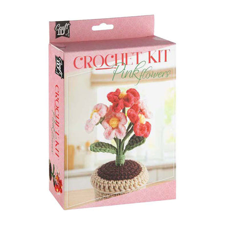 Creative craft group haakpakket bloempot roze bloemen - incl. naald en draad