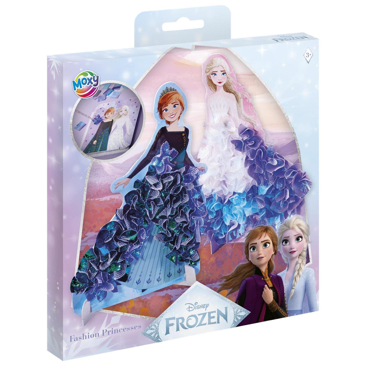 Moxy disney frozen poke art kaarten - anna en elsa jurken versieren - 3 kaarten - 6 kleuren stof - incl. tool - 17,5 x 13 cm - speelgoed kinderen - knutselen - voor meisjes en jongens - ook voor kleuters - vanaf 3 jaar - totum