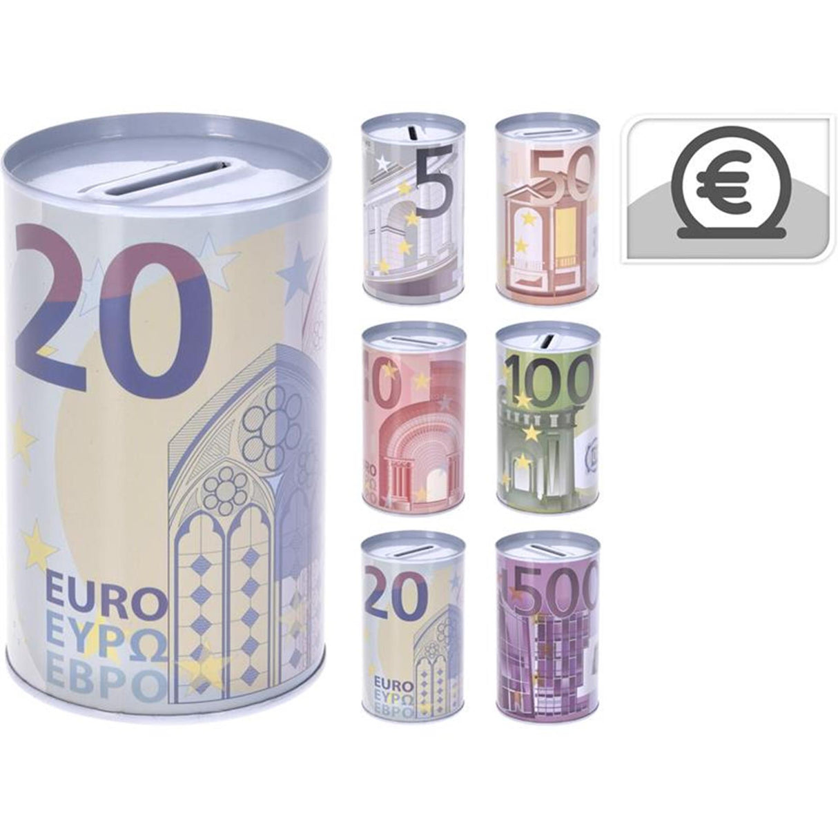 Spaarblik euro ã˜8x12,7cm assorti dessin